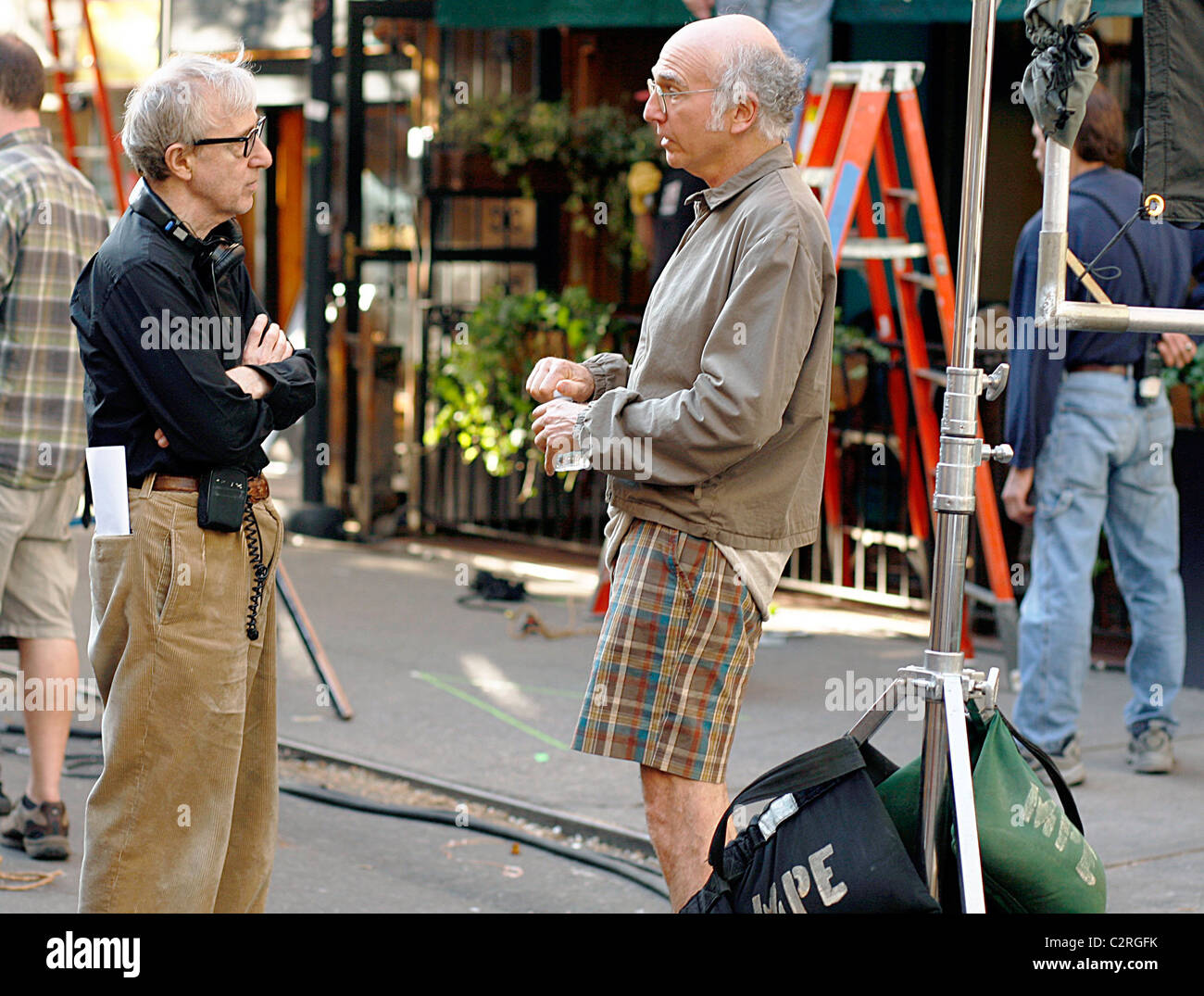 Woody Allen and Larry David on set of Woody Allen's untitled film