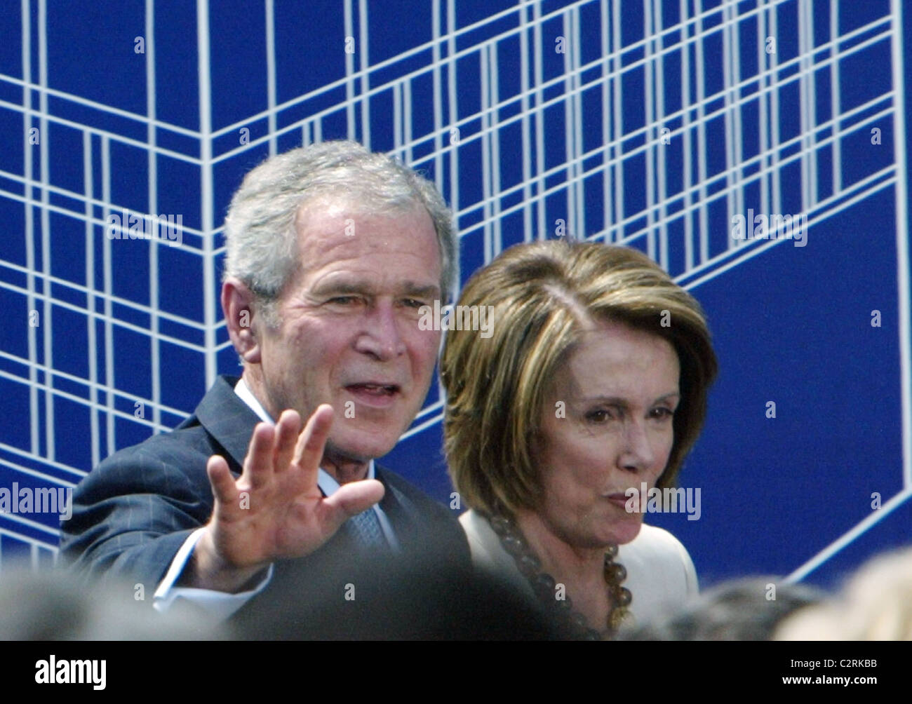 President George Bush and Nancy Pelosi attend the ground breaking ceremony for The United States Institute of Peace Stock Photo