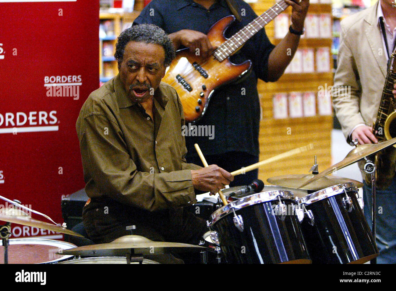 Jazz percussionist Foreststorn 'Chico' Hamilton performs and signs