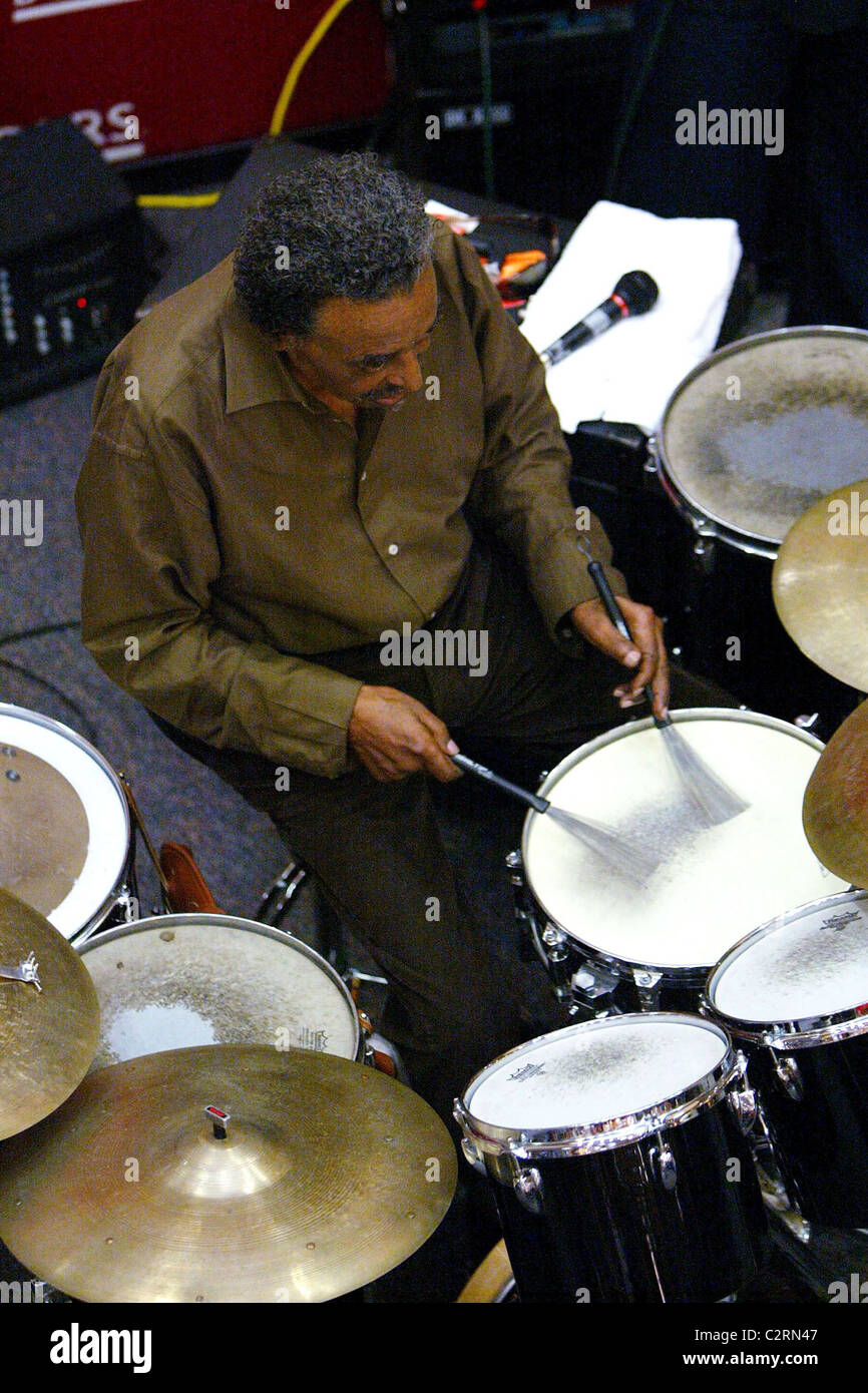 Jazz percussionist Foreststorn 'Chico' Hamilton performs and signs