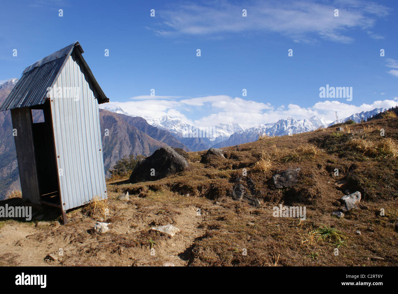 Garhwal Himalayas, India: A workman's toilet on the run-down to Joshimath, end-point of the Curzon Trail Stock Photo