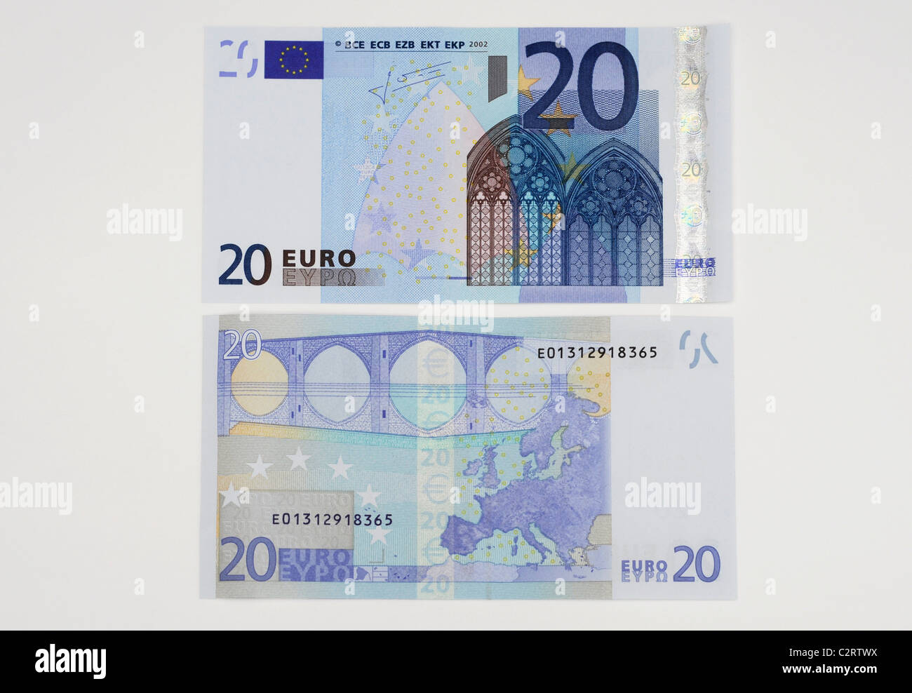Front and back side of 20 Euro banknote Stock Photo