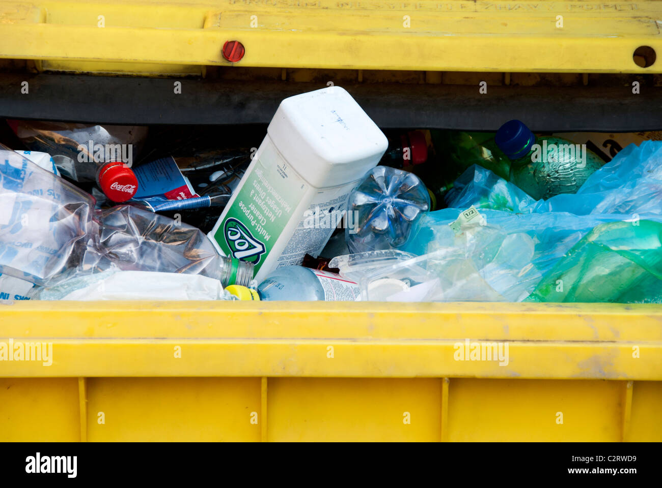 plastic recycling container completely full Stock Photo Alamy