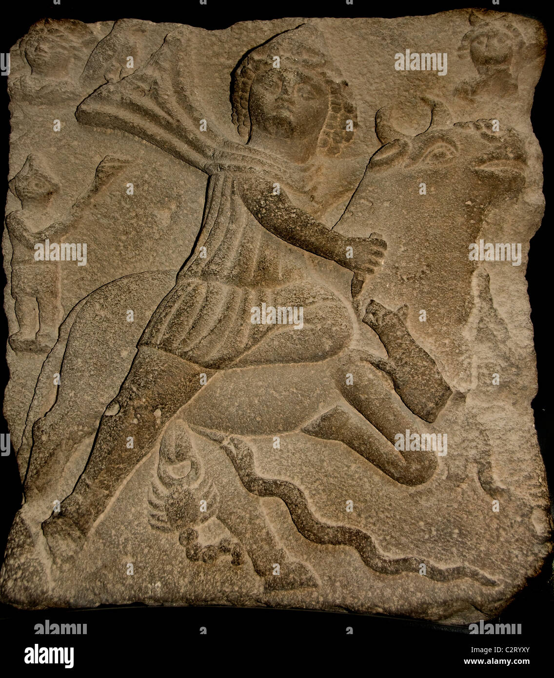 Mithras the Indo Persian god slaughtering the Bull 3 Cent AD Syria Syrian Stock Photo