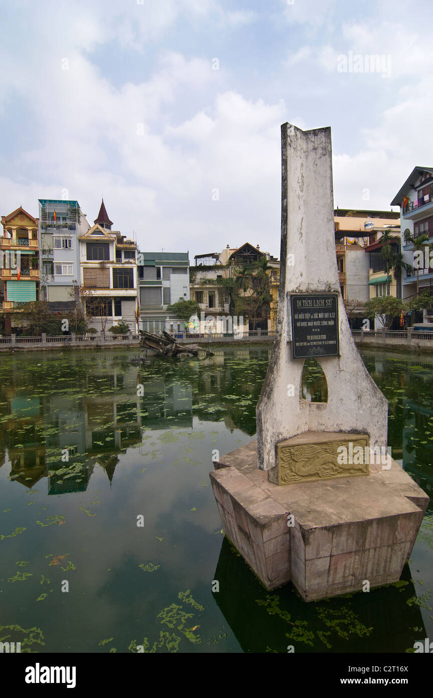 Vertical view of the wreckage of an American B-52 bomber in Huu Tiep Lake in the centre of Hanoi. Stock Photo
