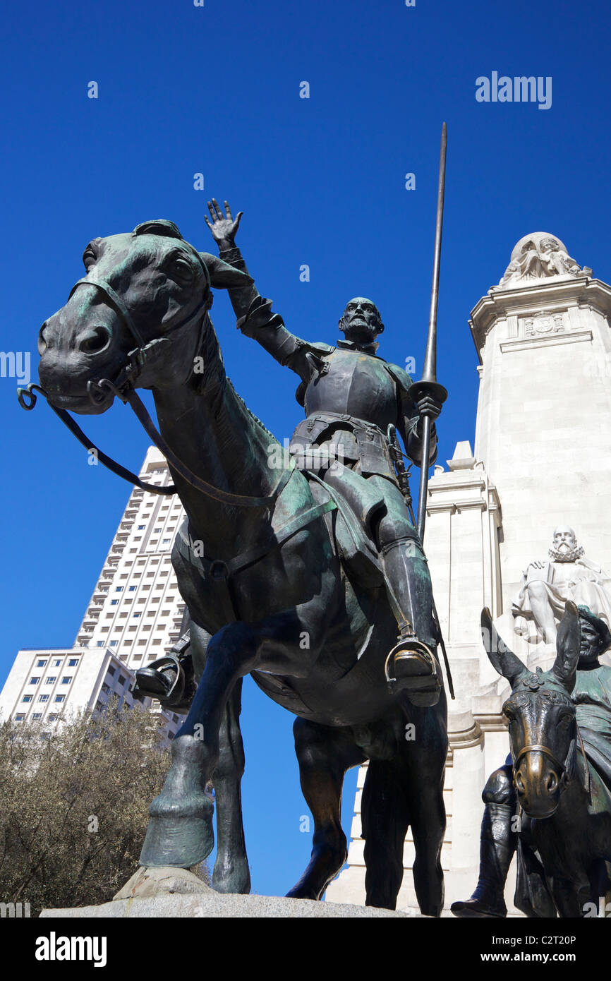 Statues of Don Quixote and Sancho Panza, Plaza de Espana, Madrid, Spain, Europe, EU Stock Photo
