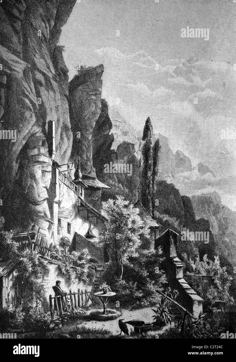 Hermitage of Longeborgne near Sion, Valais, Switzerland, historical illlustration, about 1886 Stock Photo
