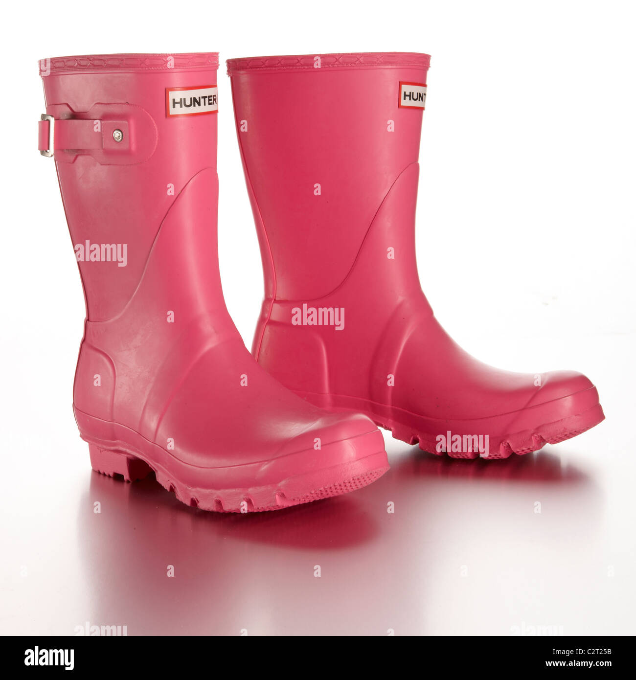 Pink Hunter wellington boots Stock Photo