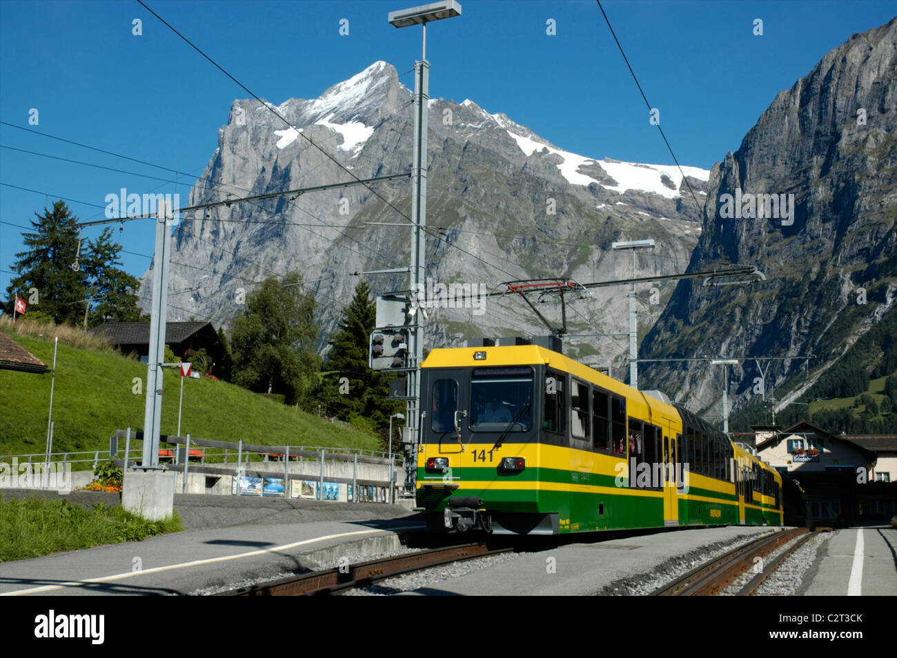 Grindelwald railway station, with Wetterhorn at rear, Bernese Oberland