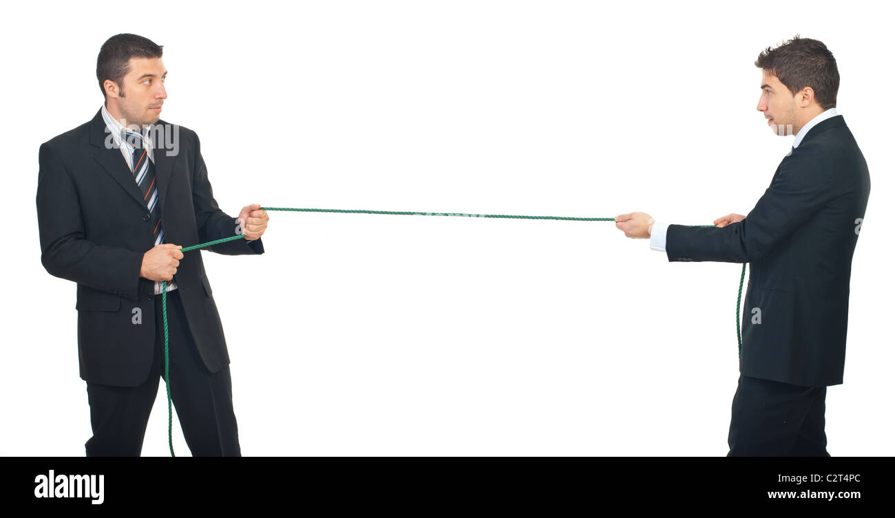 Business men pulling rope in a competition isolated on white background Stock Photo Alamy