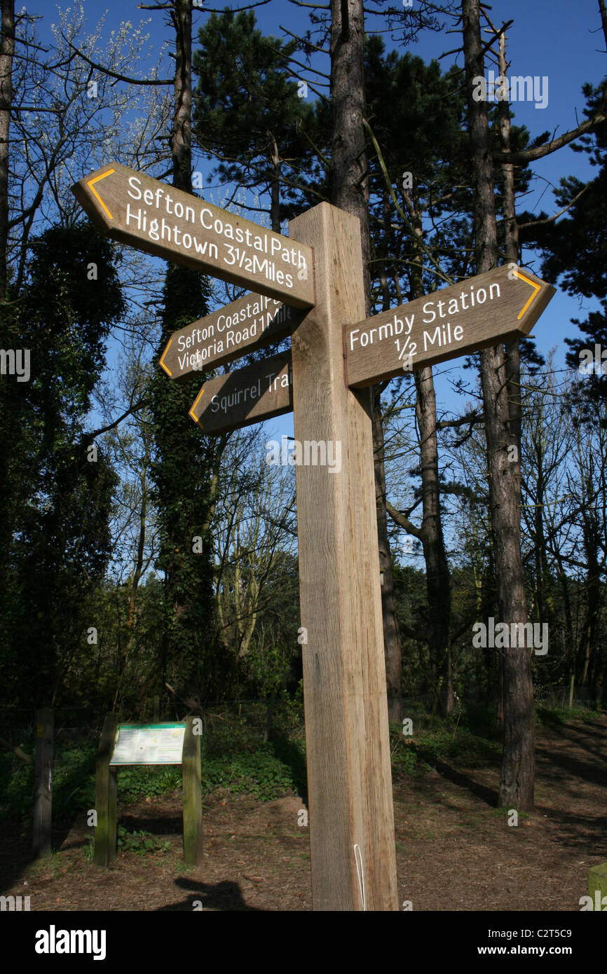 Sefton Coastal Path Sign In The Pinewoods At Formby, Merseyside, UK Stock Photo