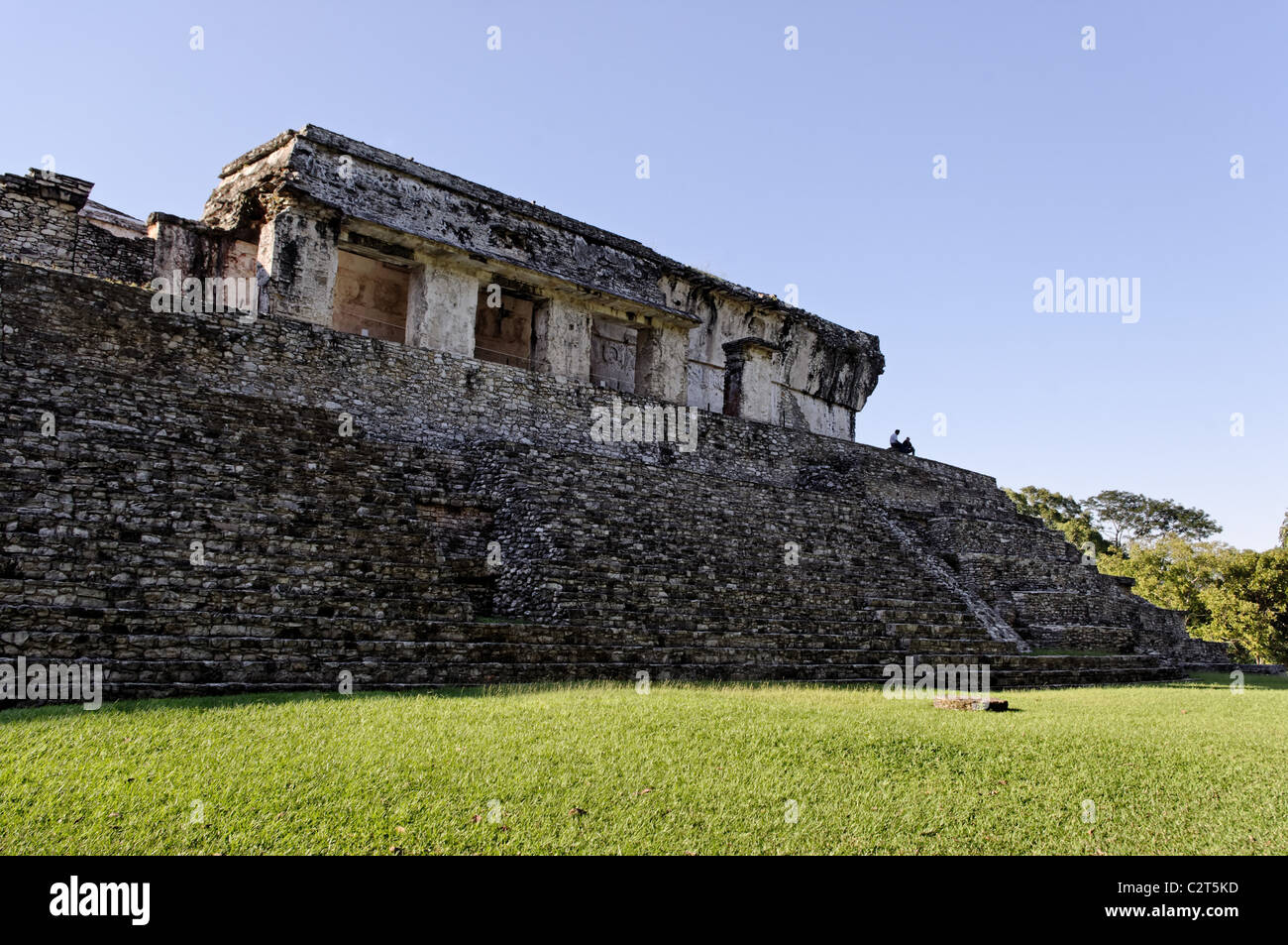 Detail of El Palacio (The Palace) a group of interconnected buildings in Palenque, Mexico. Stock Photo