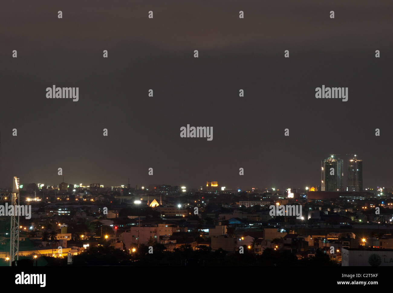 Night shot of Metro Manila region, Makati, Luzon, Philippines. Stock Photo