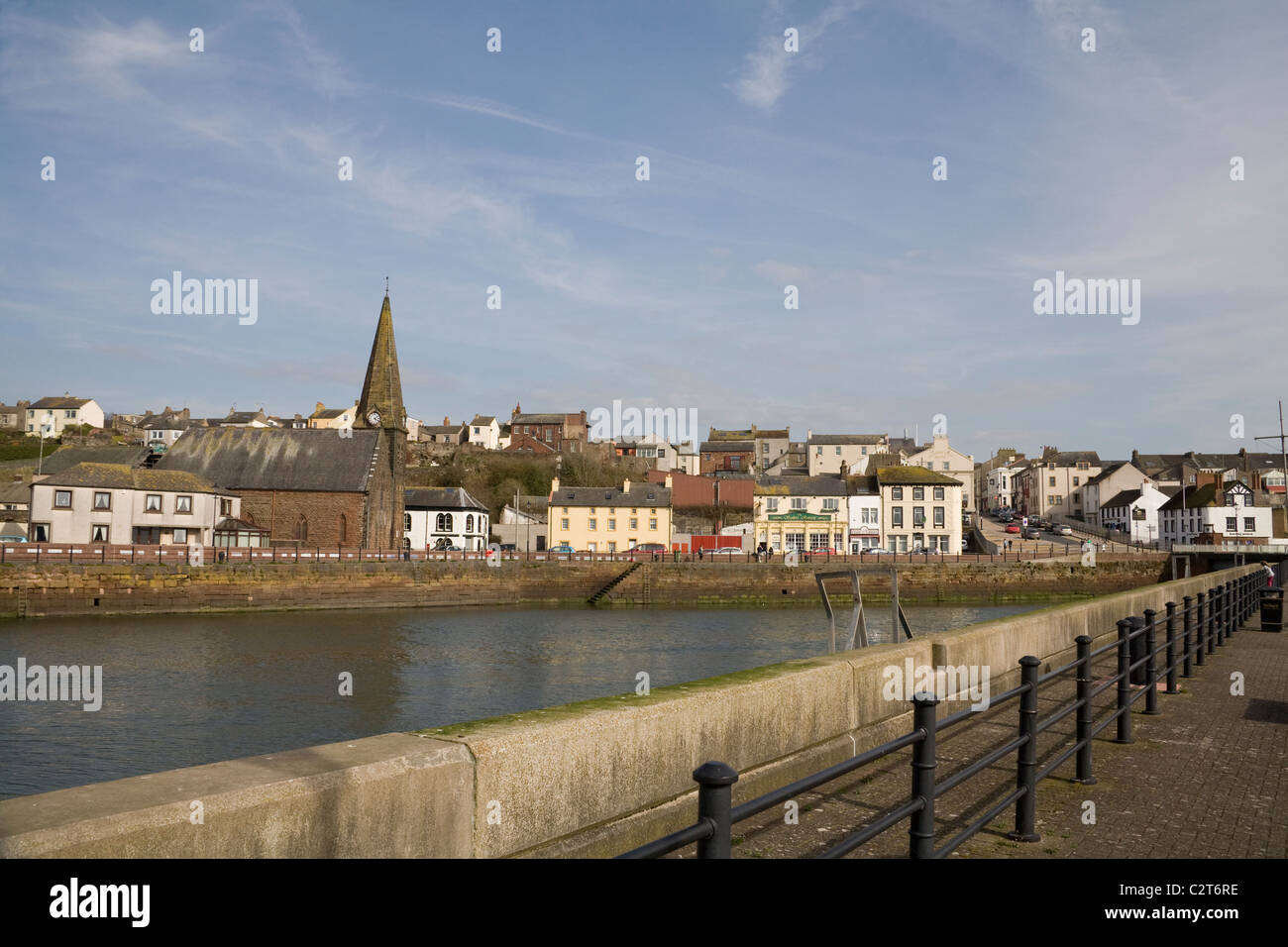 Maryport Cumbria England UK Looking across the harbour to the town with Christ Church prominent Stock Photo