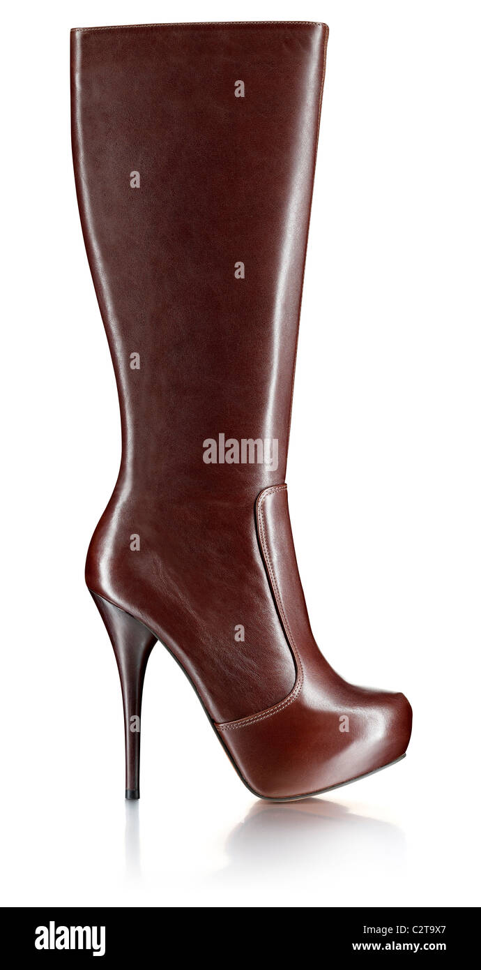 ladies brown leather knee boot Stock Photo