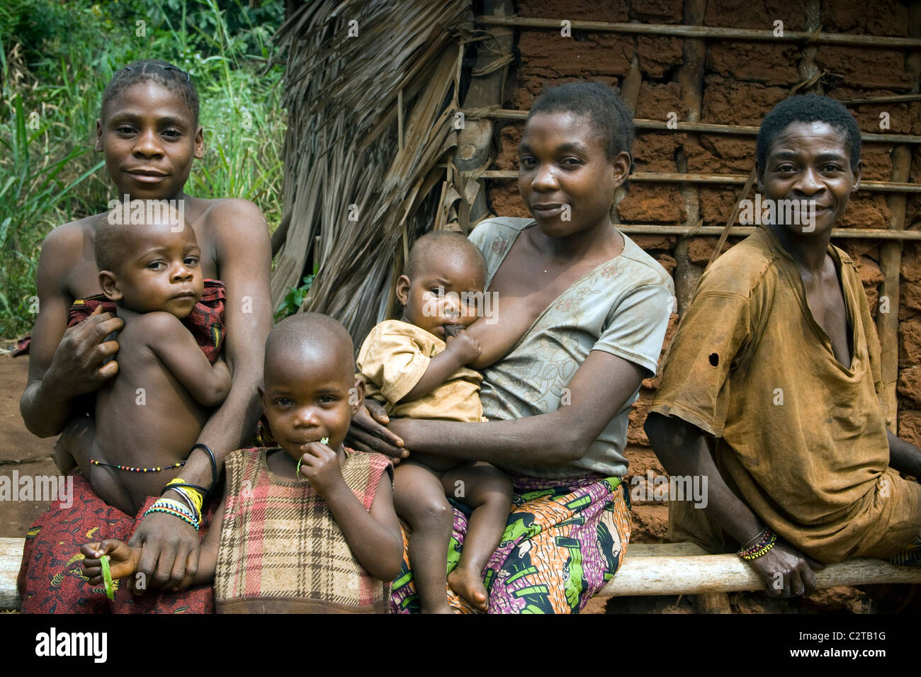 pygmies breastfeeding babies in the forest, Republic of Congo Stock Photo