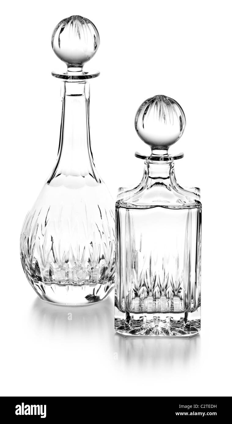 2 cut crystal decanters empty Stock Photo