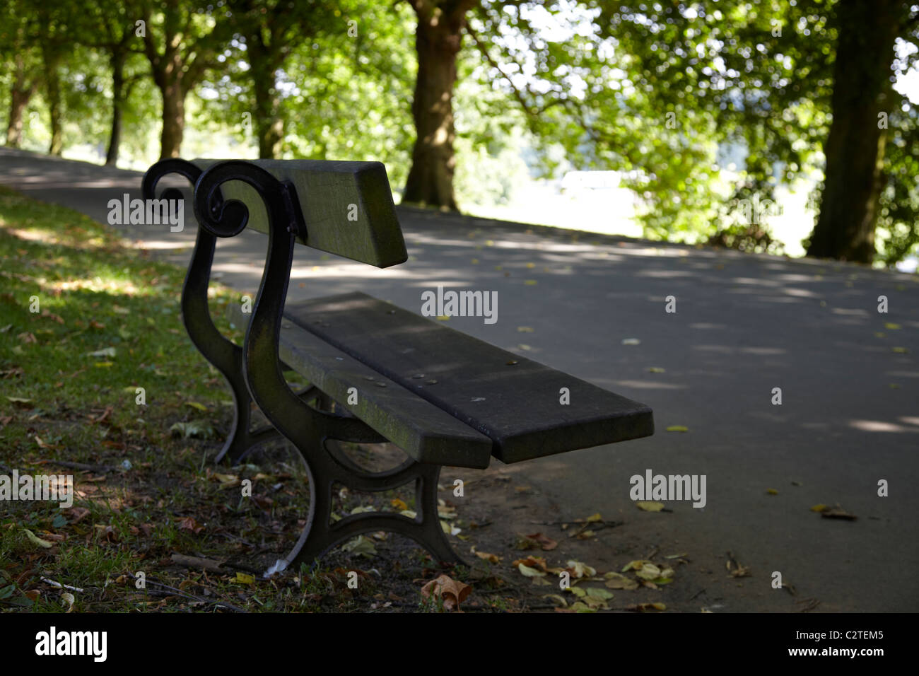 Landscape Image Of English Park With Wooden And Iron Bench Along