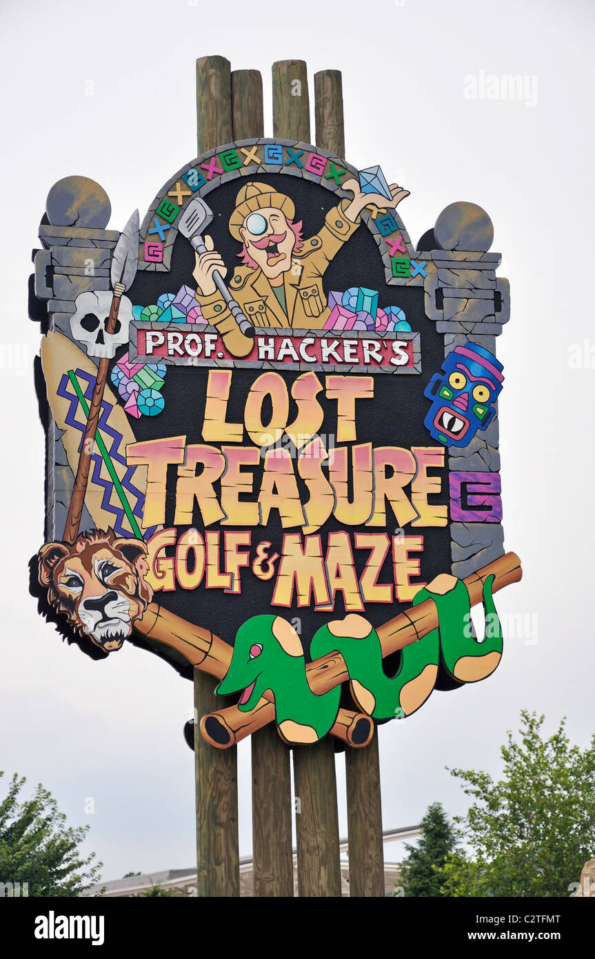 Lost Treasure miniature golf course sign, Ronks, Pennsylvania, USA