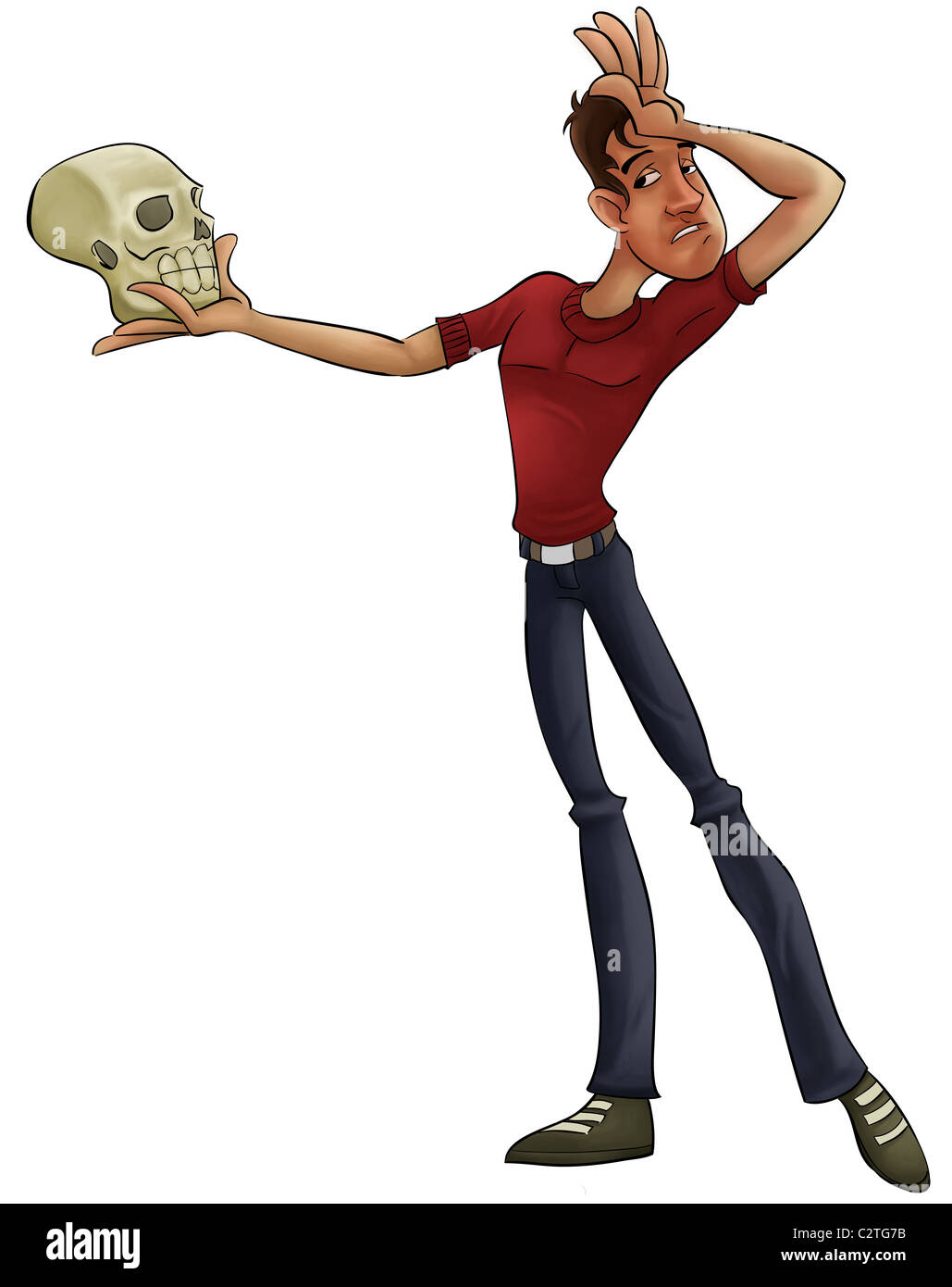a thin actor with a skull playing hamlet Stock Photo
