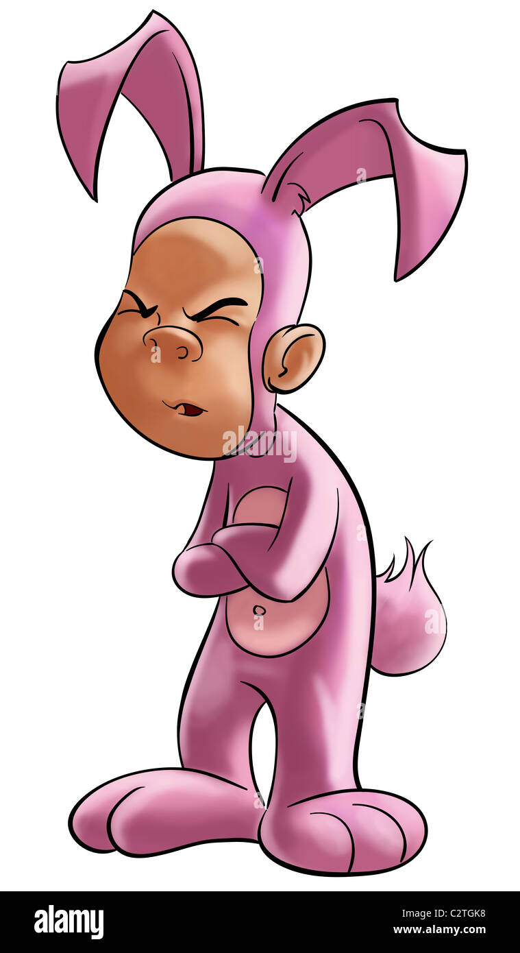 Upset Rabbit Animation a boy really upset to be wearing a pink rabbit disguise Stock Photo - Alamy