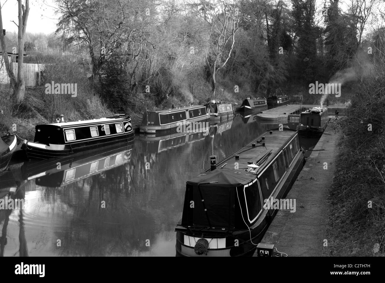 Canal boats moored at Foxton, Leicestershire. Stock Photo