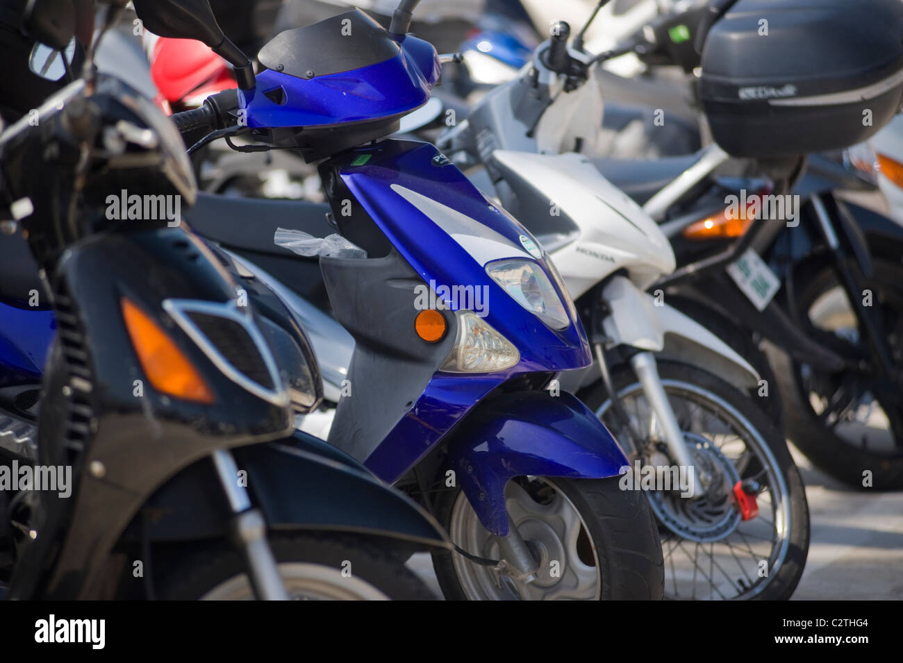 Iconic image of scooters lined up in Hamilton, Bermuda Stock Photo Alamy