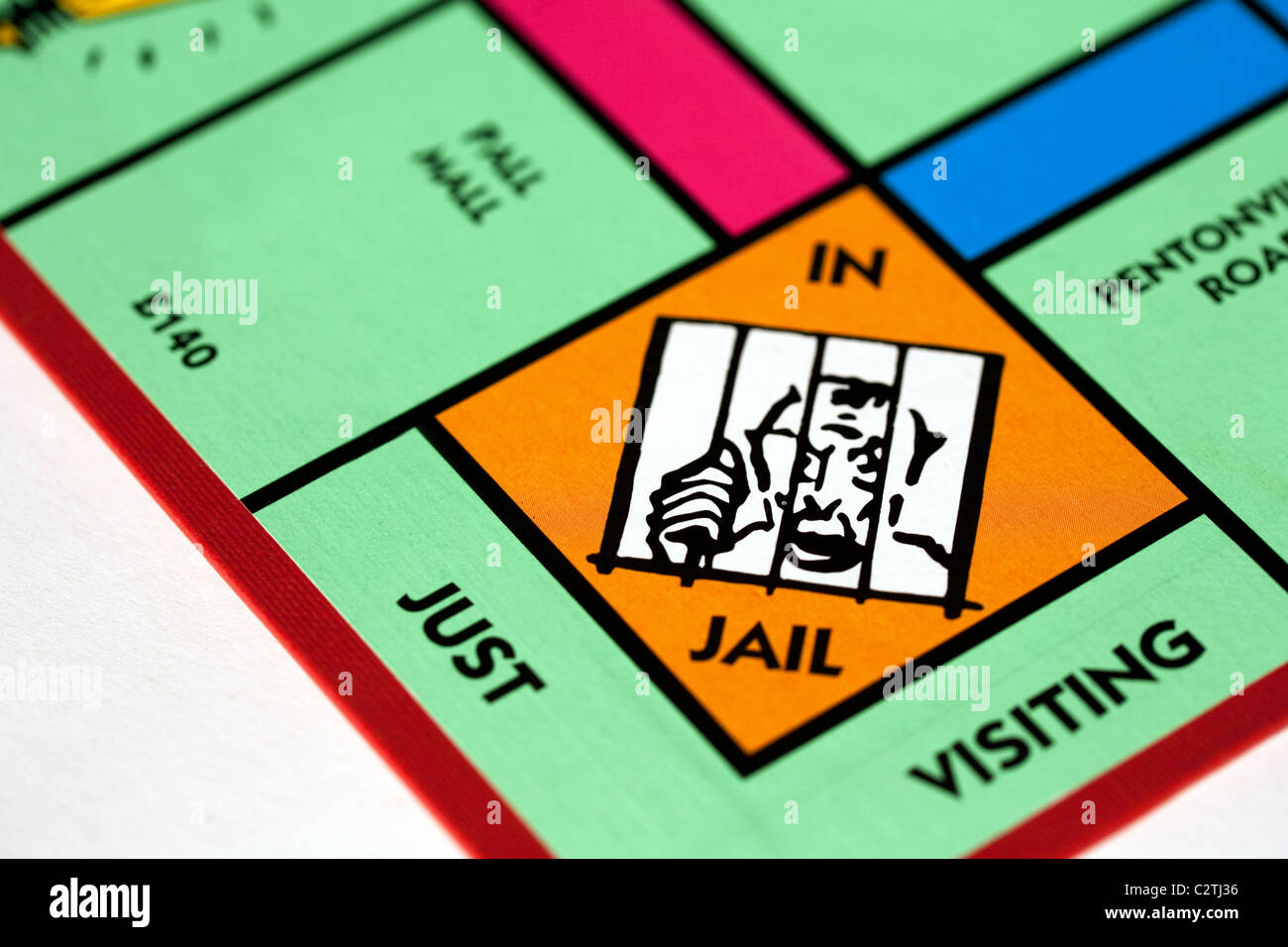 The 'In jail' space on a monopoly game board UK Stock Photo