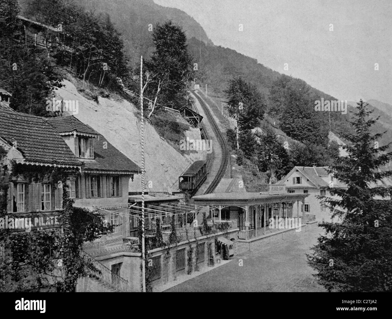 Early autotype of Alpnach, Canton Obwalden, Switzerland, historical photographs, 1884 Stock Photo
