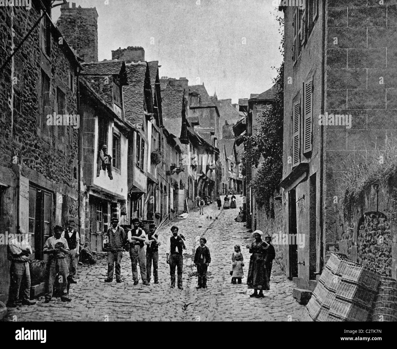 Early autotype of Dinan, Brittany, France, historical photo, 1884 Stock Photo
