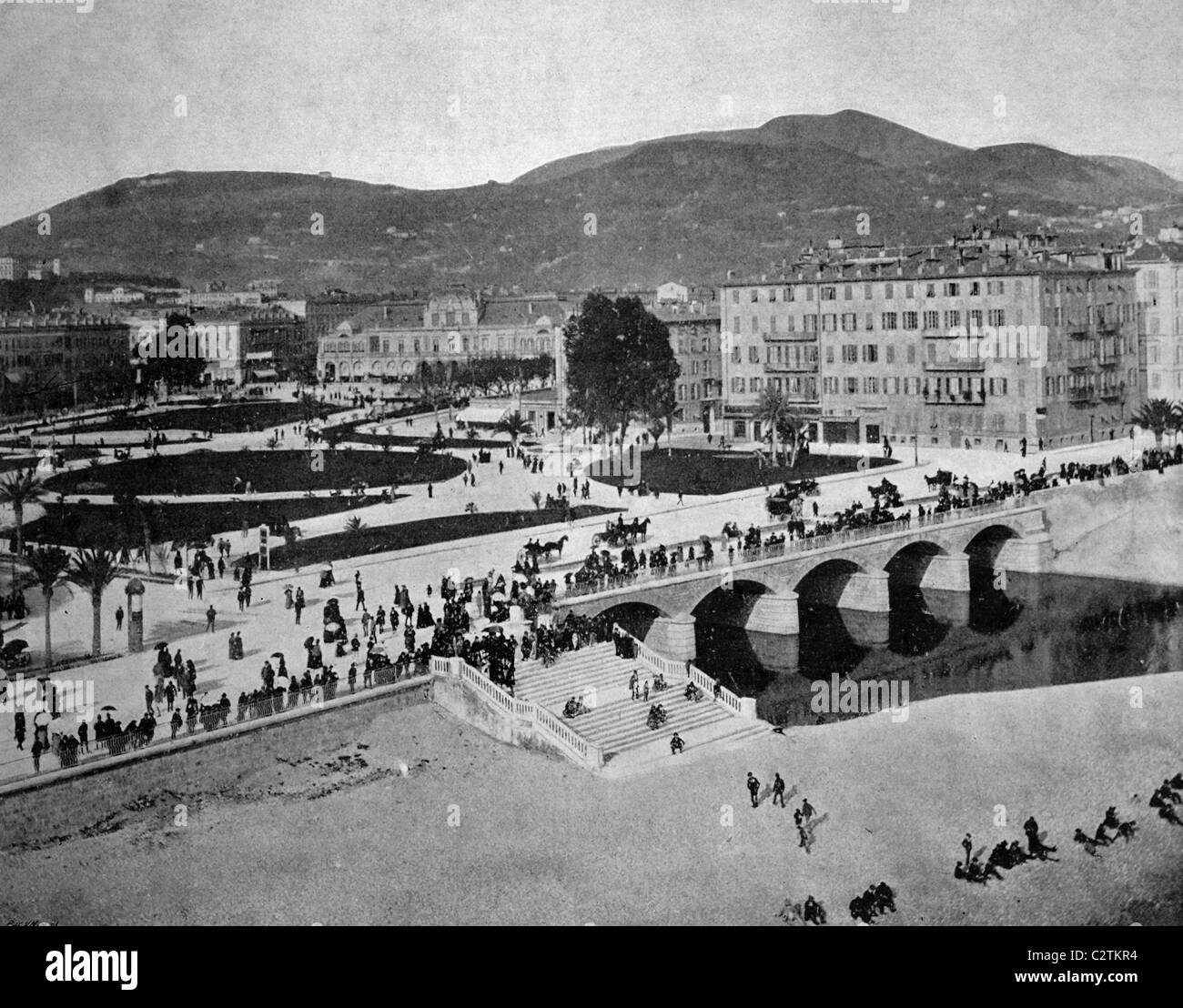 Early autotype of the Le Jardin Public park, Nice, France, historical photo, 1884 Stock Photo