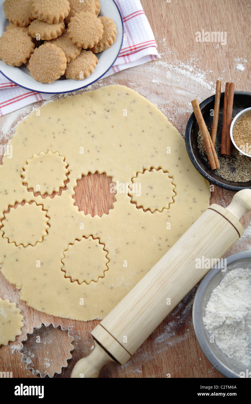 Cookies, cookie dough and rolling pin Stock Photo Alamy