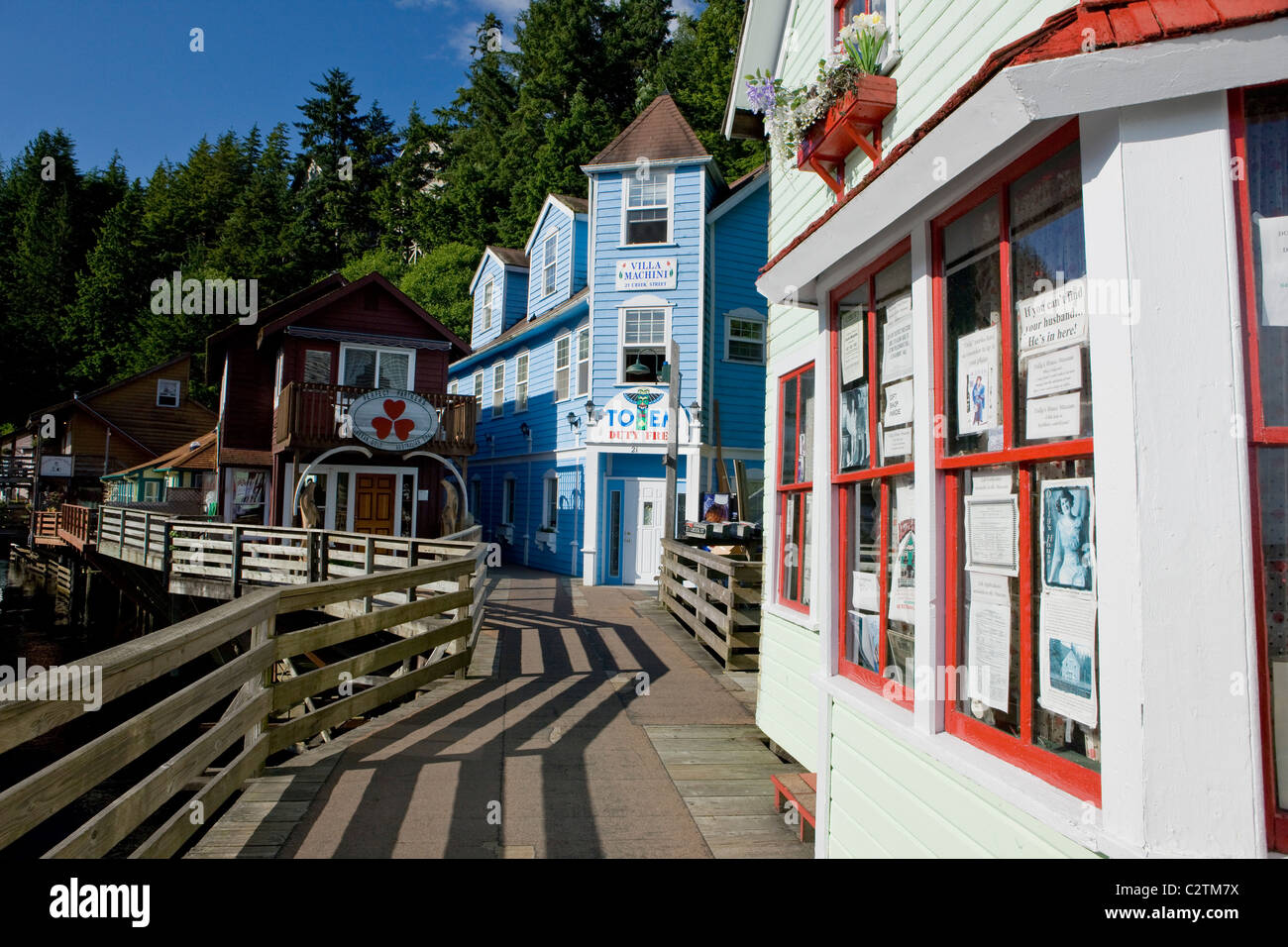 View of buildings along Creek Street in Ketchikan, Alaska during Summer Stock Photo