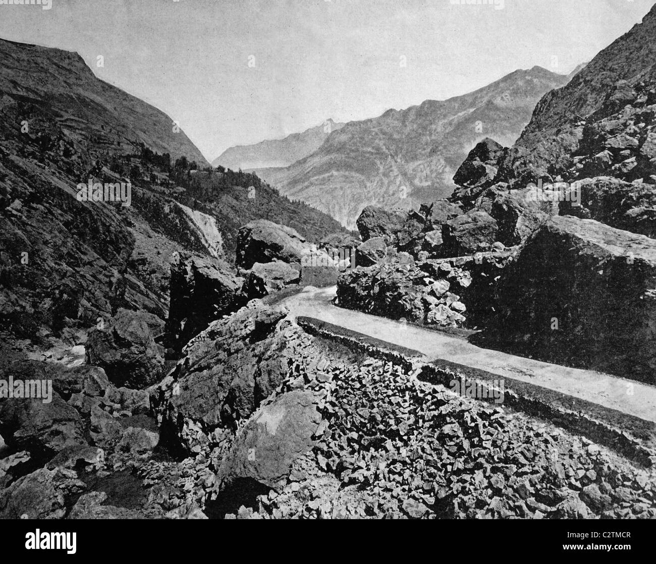 Early autotype of the road to Gavarnie in the Pyrenees, France, historical photo, 1884 Stock Photo