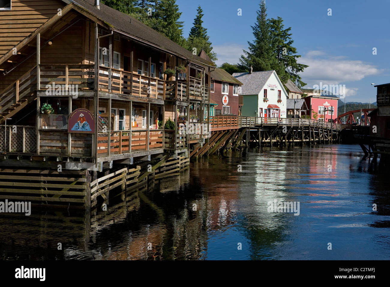 View of buildings along Creek Street in Ketchikan, Alaska during Summer Stock Photo