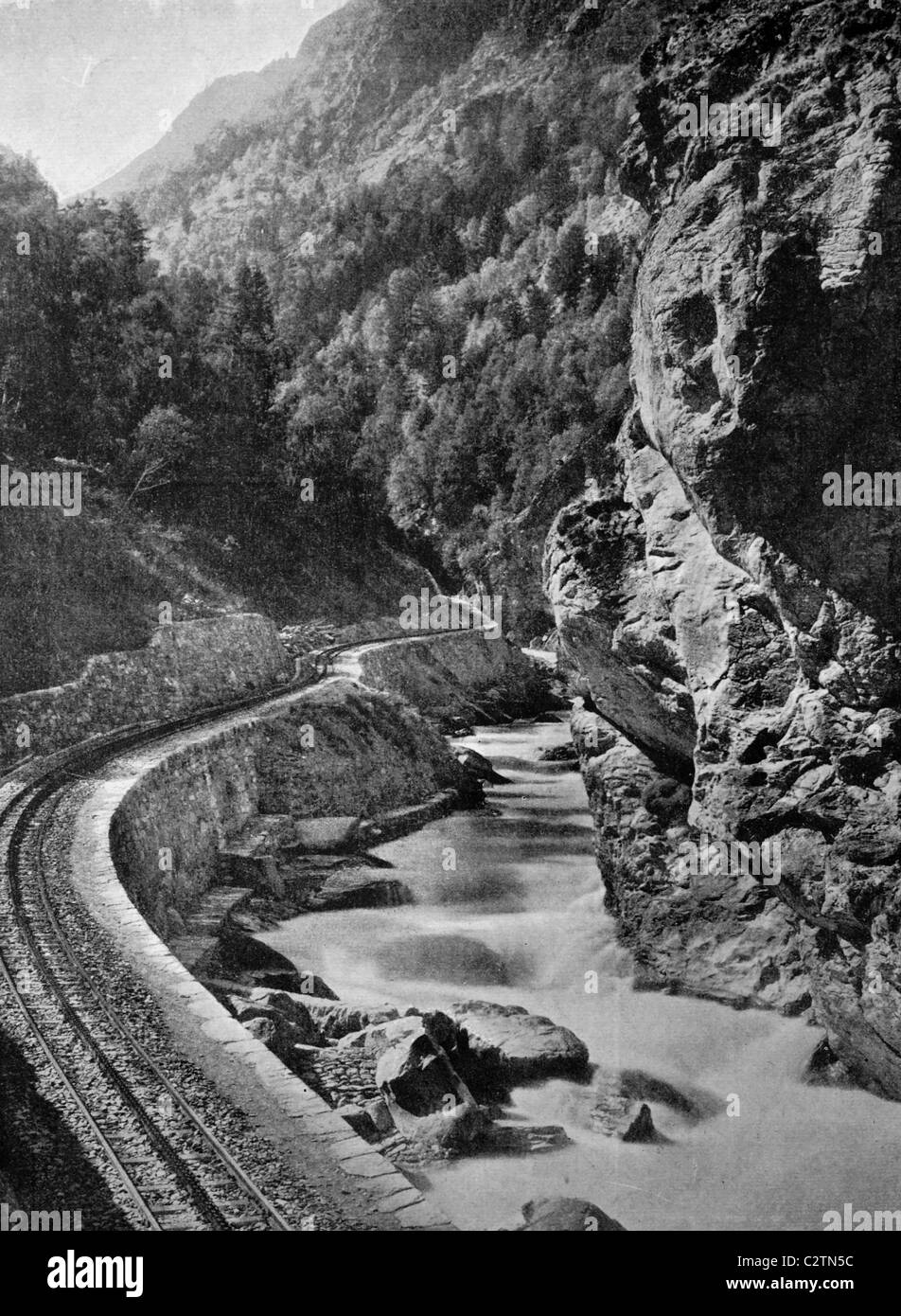 Early autotype of the gorges in the Bernese Oberland, Switzerland, historical photo, 1884 Stock Photo