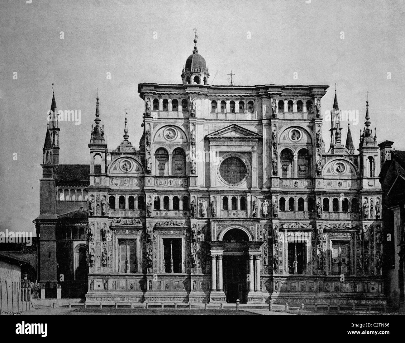 Early autotype of the Certosa di Pavia, Shrine of the Blessed Virgin Mary Mother of Grace monastery, Pavia, Lombardy, Italy, his Stock Photo