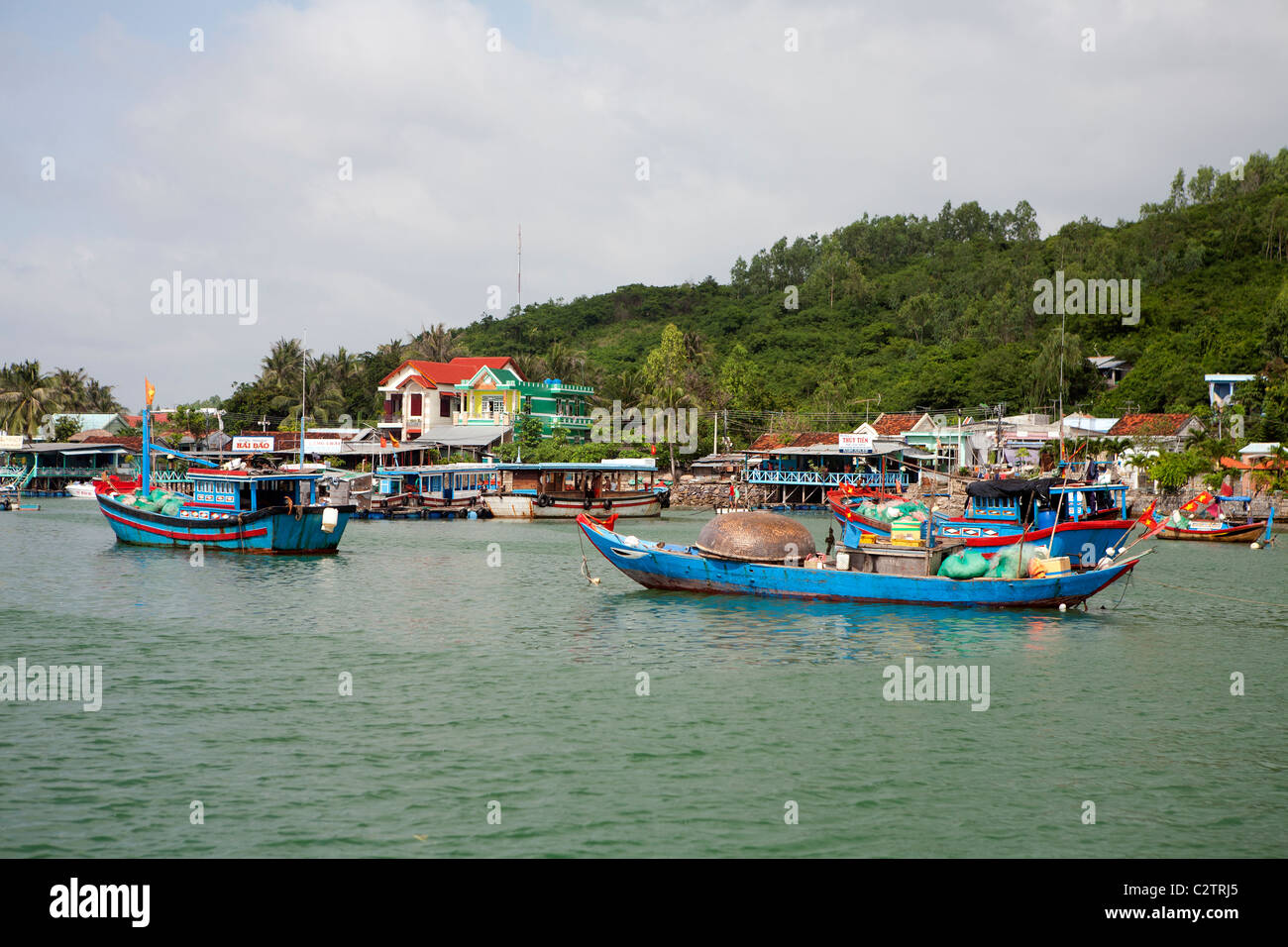 Fishing boats on Hon Mieu island near Nha Trang Stock Photo