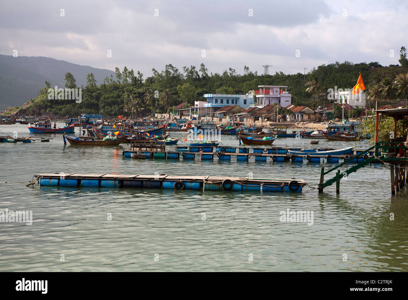 Fishing boats on Hon Mieu island near Nha Trang Stock Photo