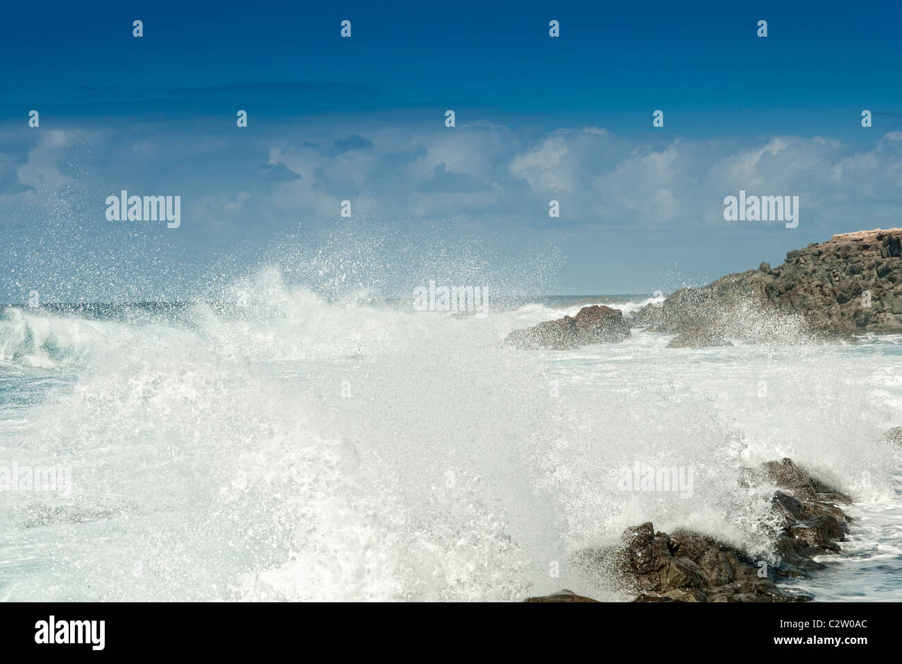 waves crashing on rocks Fuerteventura Stock Photo