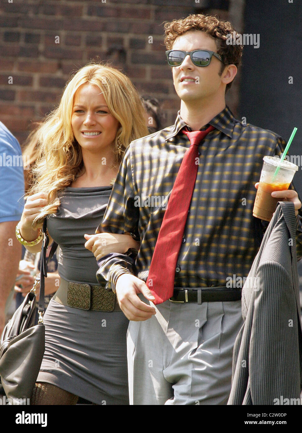 Becki Newton and Michael Urie on the set of their television show 'Ugly ...