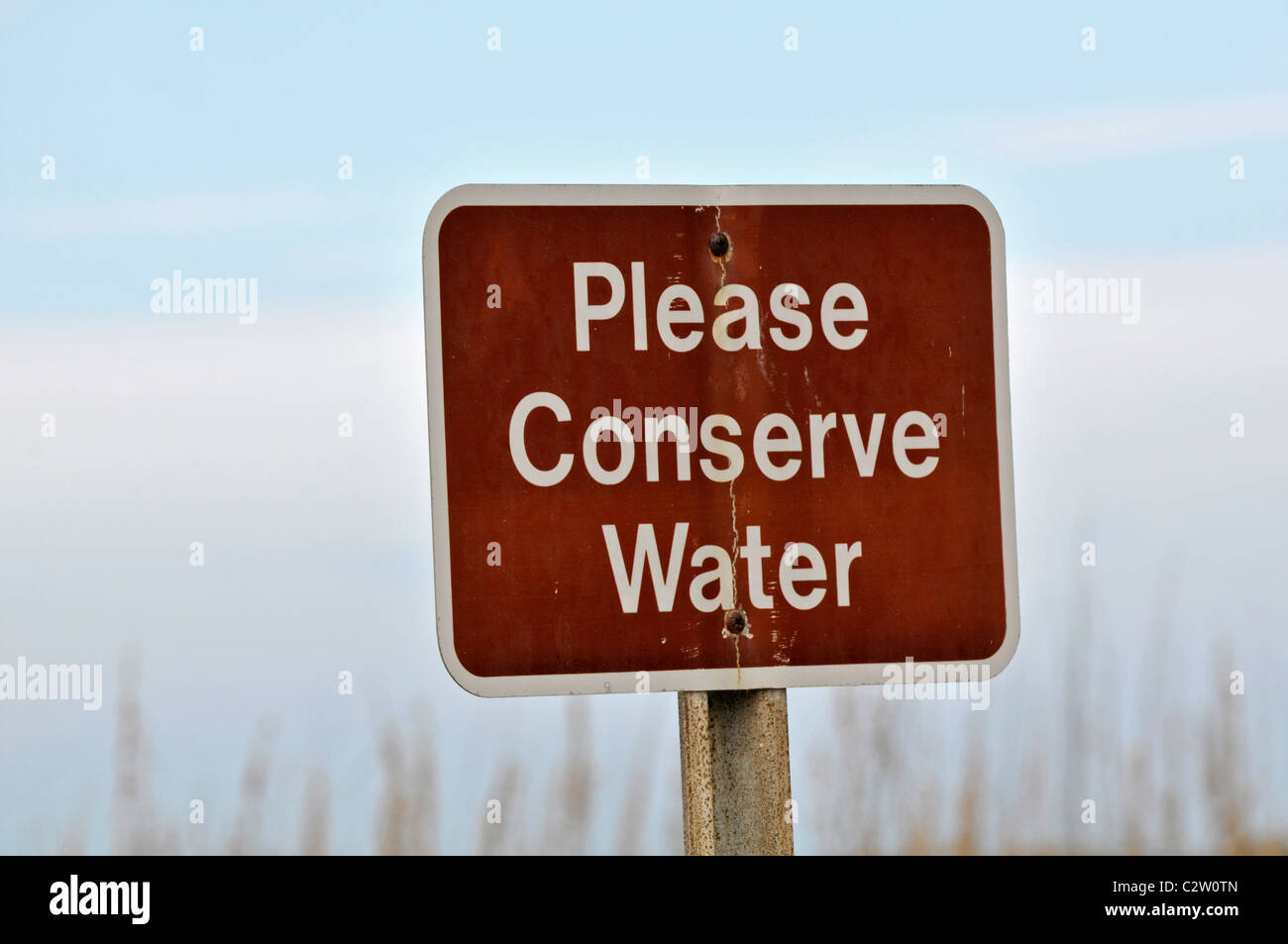 Conserve Water sign. Fort de Soto, Florida, USA Stock Photo
