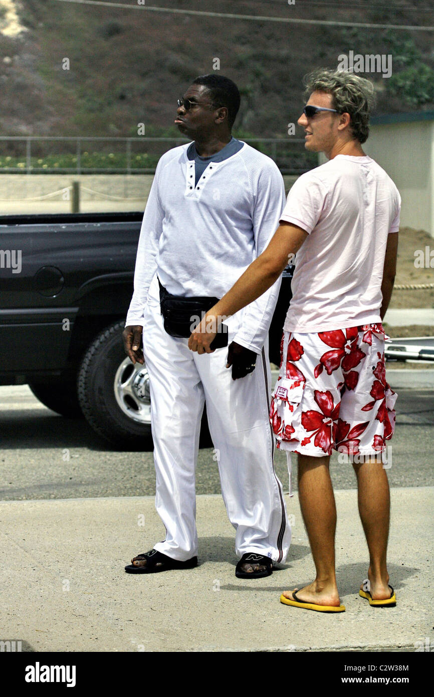 Actor Keith David asks for directions as he has trouble finding a friend's party on Zuma beach in Malibu Los Angeles, Stock Photo