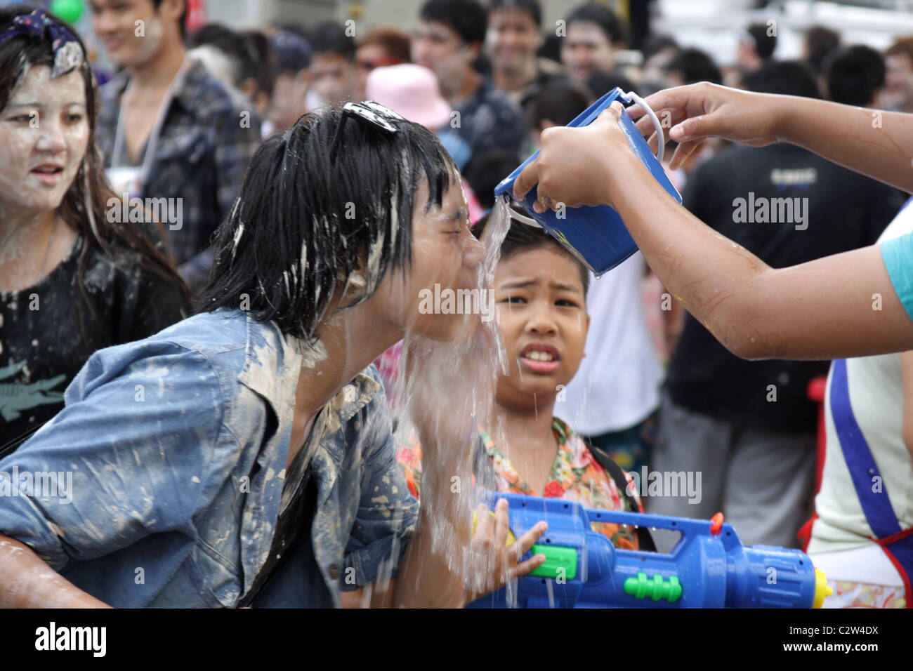 Songkran Water Festival at Khao San Road in Bangkok Stock Photo