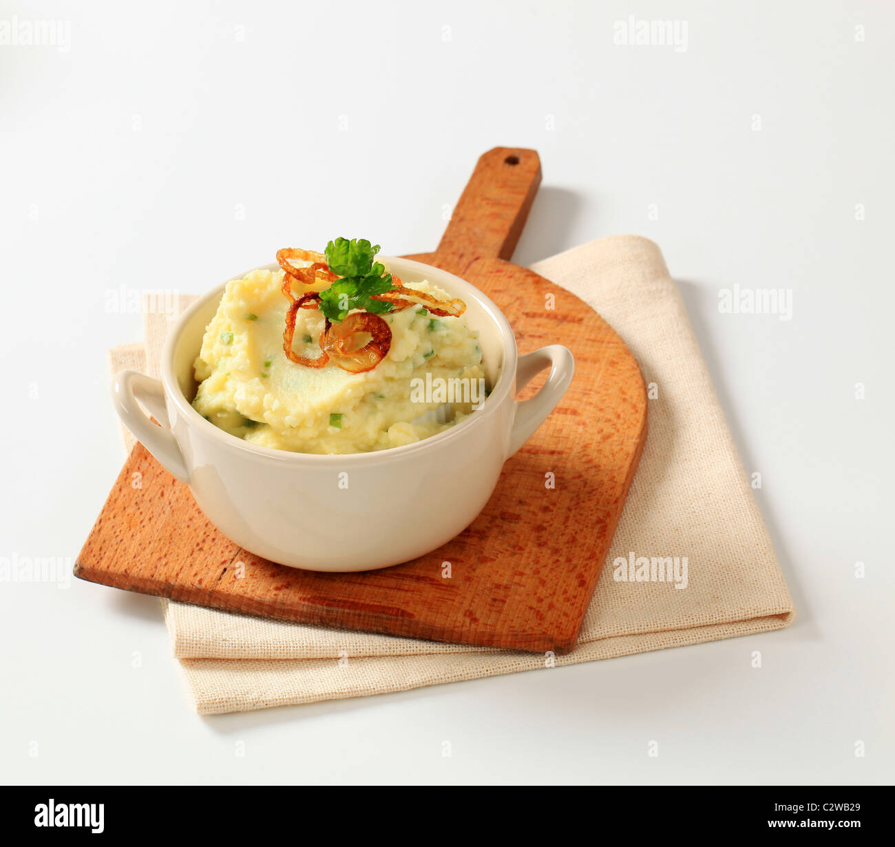Bowl of mashed potato and browned onion Stock Photo