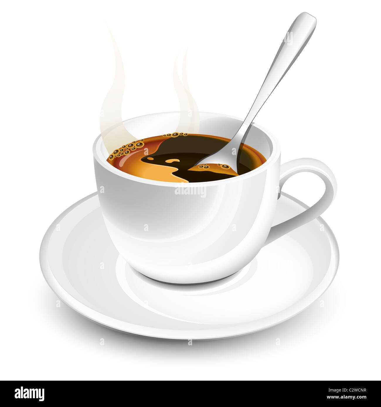 Cup of hot coffee with foam and spoon Stock Photo Alamy