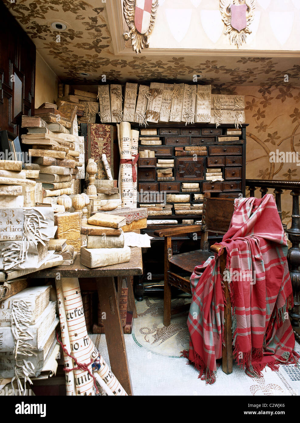 Interiors library study traditional hires stock photography and images