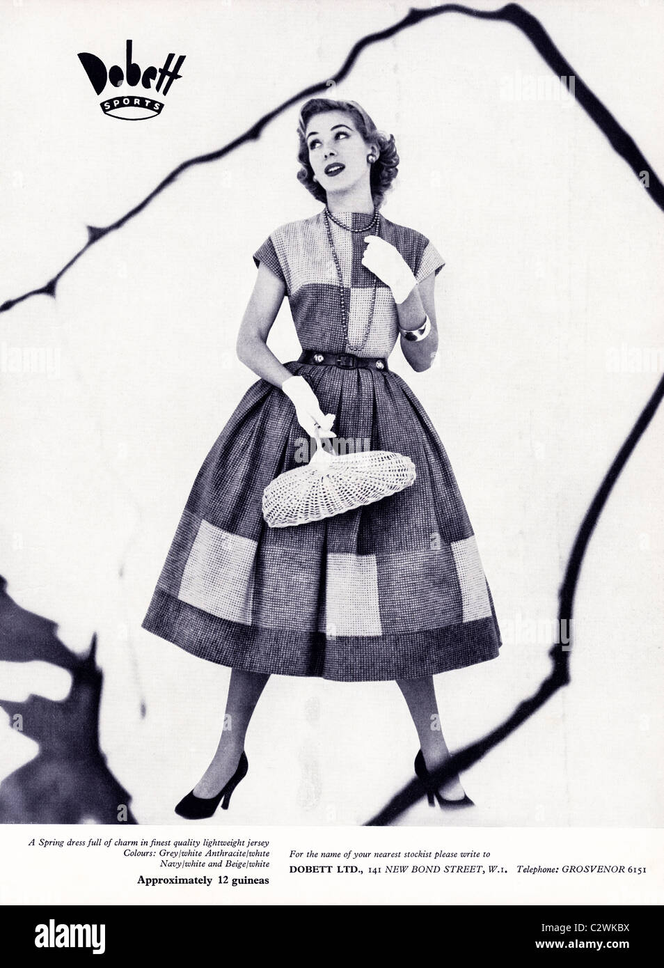 Full page advertisement in fashion magazine circa 1950s for DOBETT SPORTS ladies dress Stock Photo