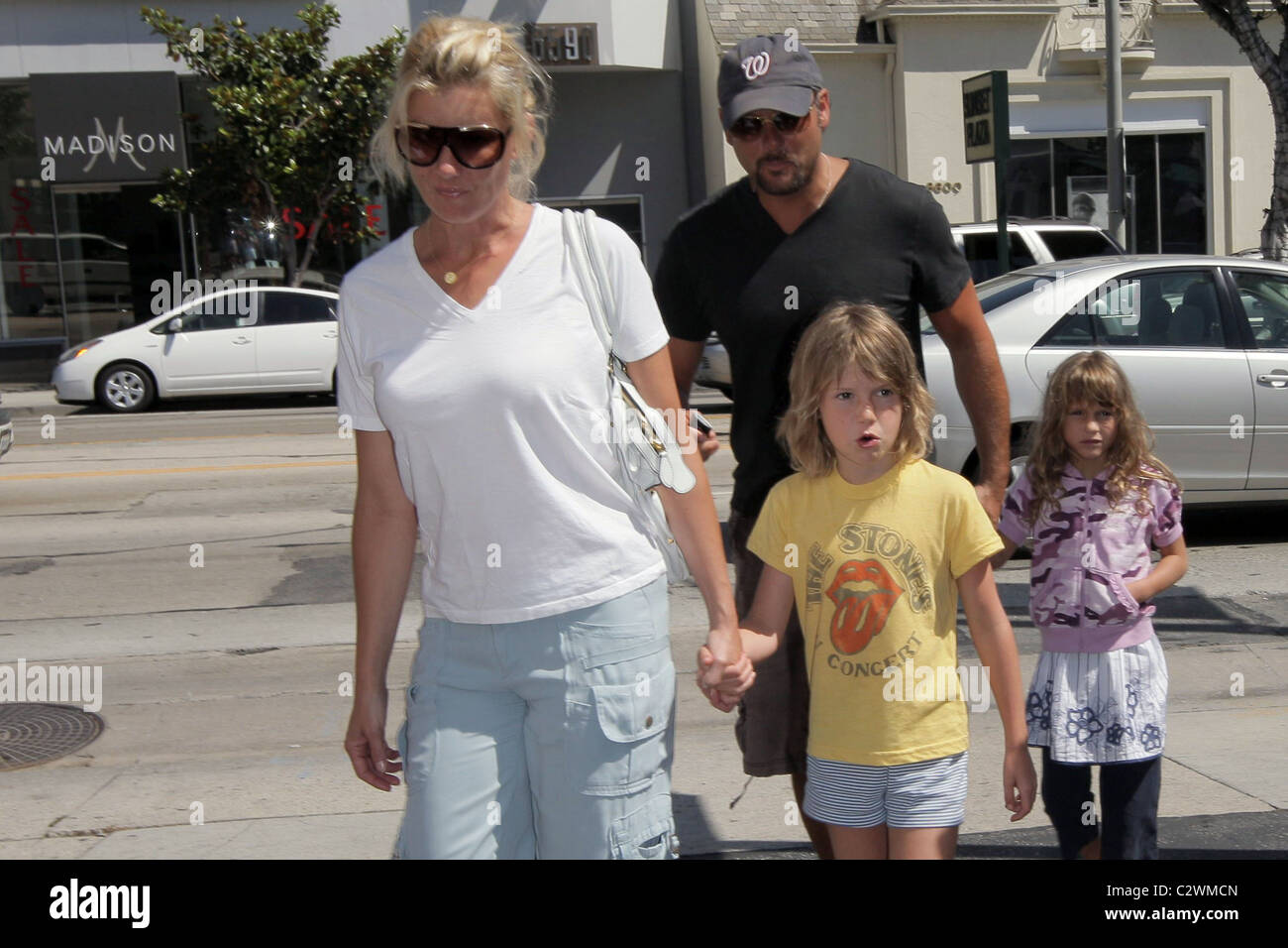 Tim McGraw and Faith Hill leaving Cafe Med restaurant at Sunset Plaza in West Hollywood with their children Los Angeles, Stock Photo