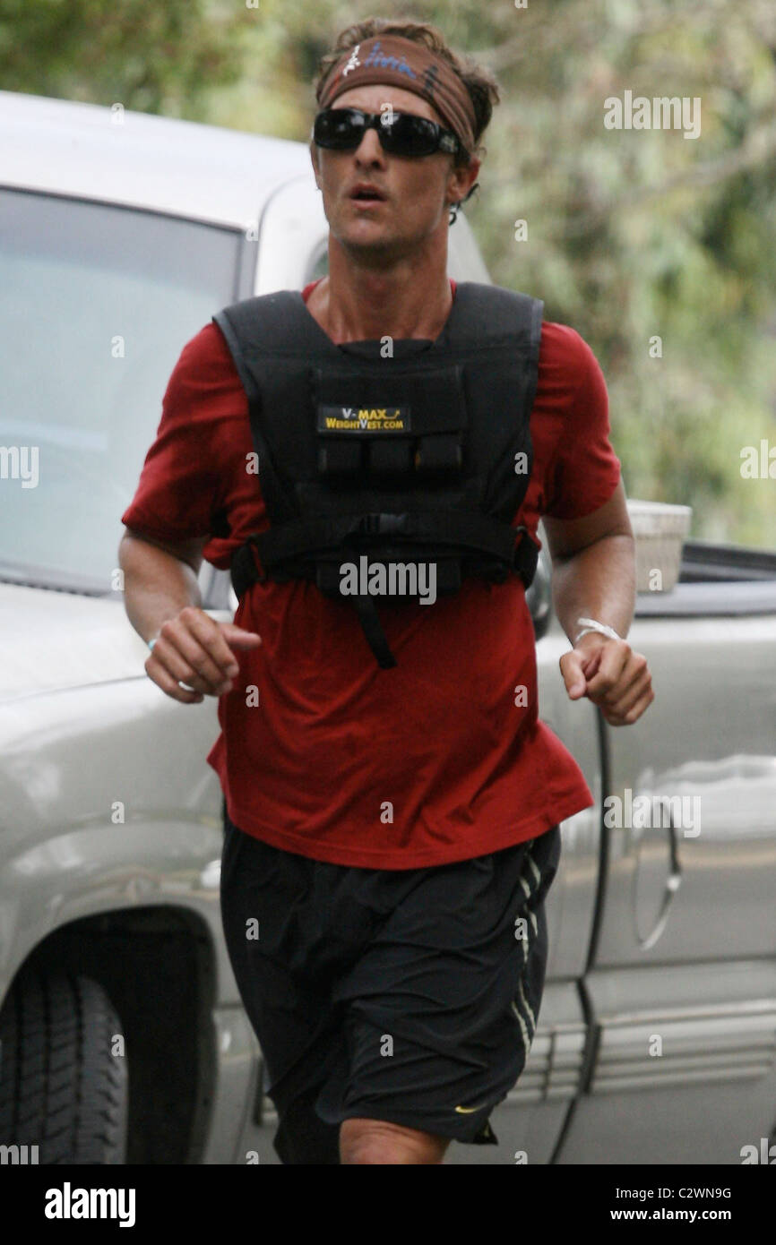 Matthew McConaughey goes for a run with his trainer in Malibu Los